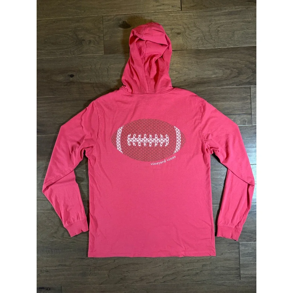 Vineyard Vines Mens Pink Football Graphic Hooded‎ Long Sleeve T-Shirt Small